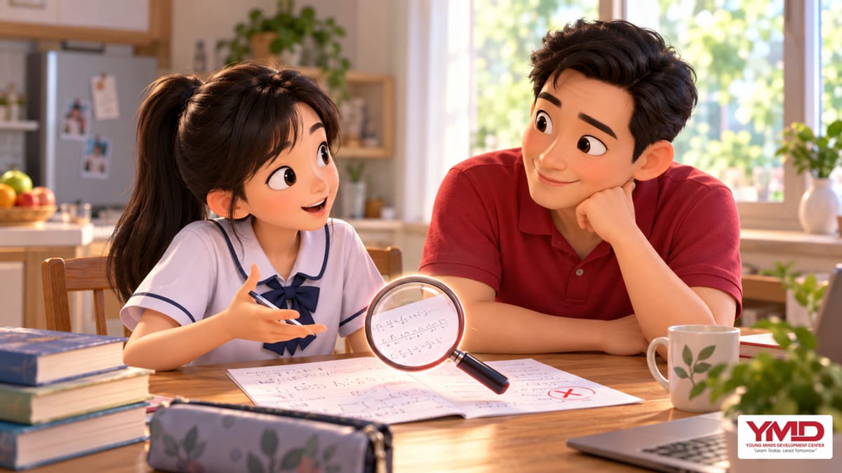 Con mất gốc Toán nên bắt đầu từ đâu? Hướng dẫn cho cha mẹ Cha mẹ hỏi con bước đầu tiên để tìm ra chỗ con đang tắc khi làm Toán