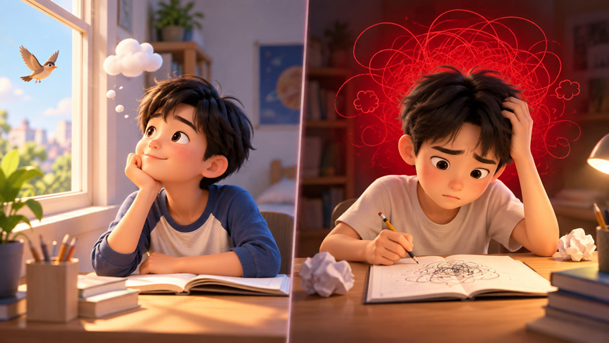 Con mất tập trung khi học phải làm sao? Tìm đúng nguyên nhân trước khi tìm cách sửa Hai loại mất tập trung khi học khác nhau: mất tập trung thật và né tránh vì bài khó